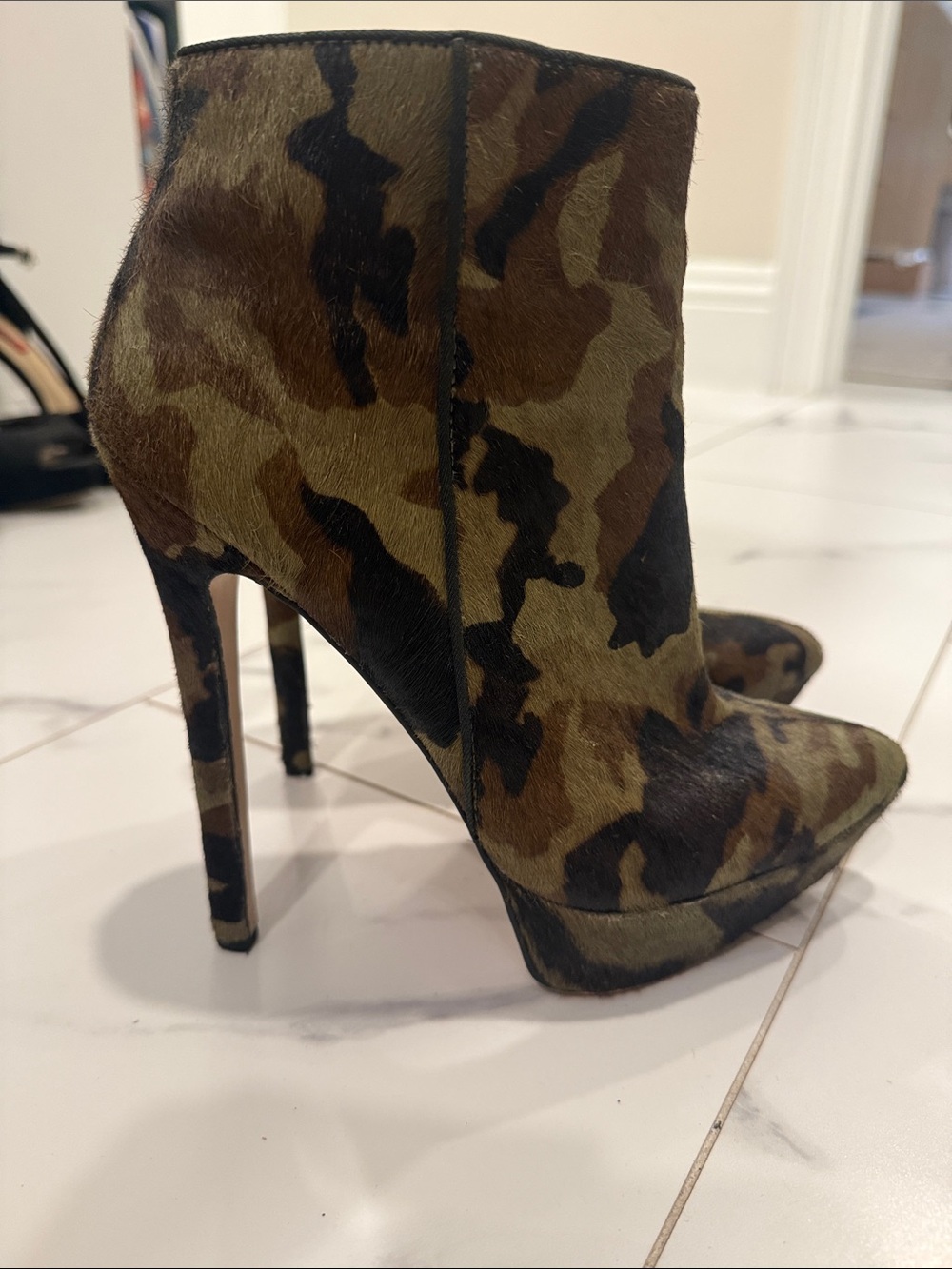 Camouflage Platform Stiletto Bootie - Olive Camo